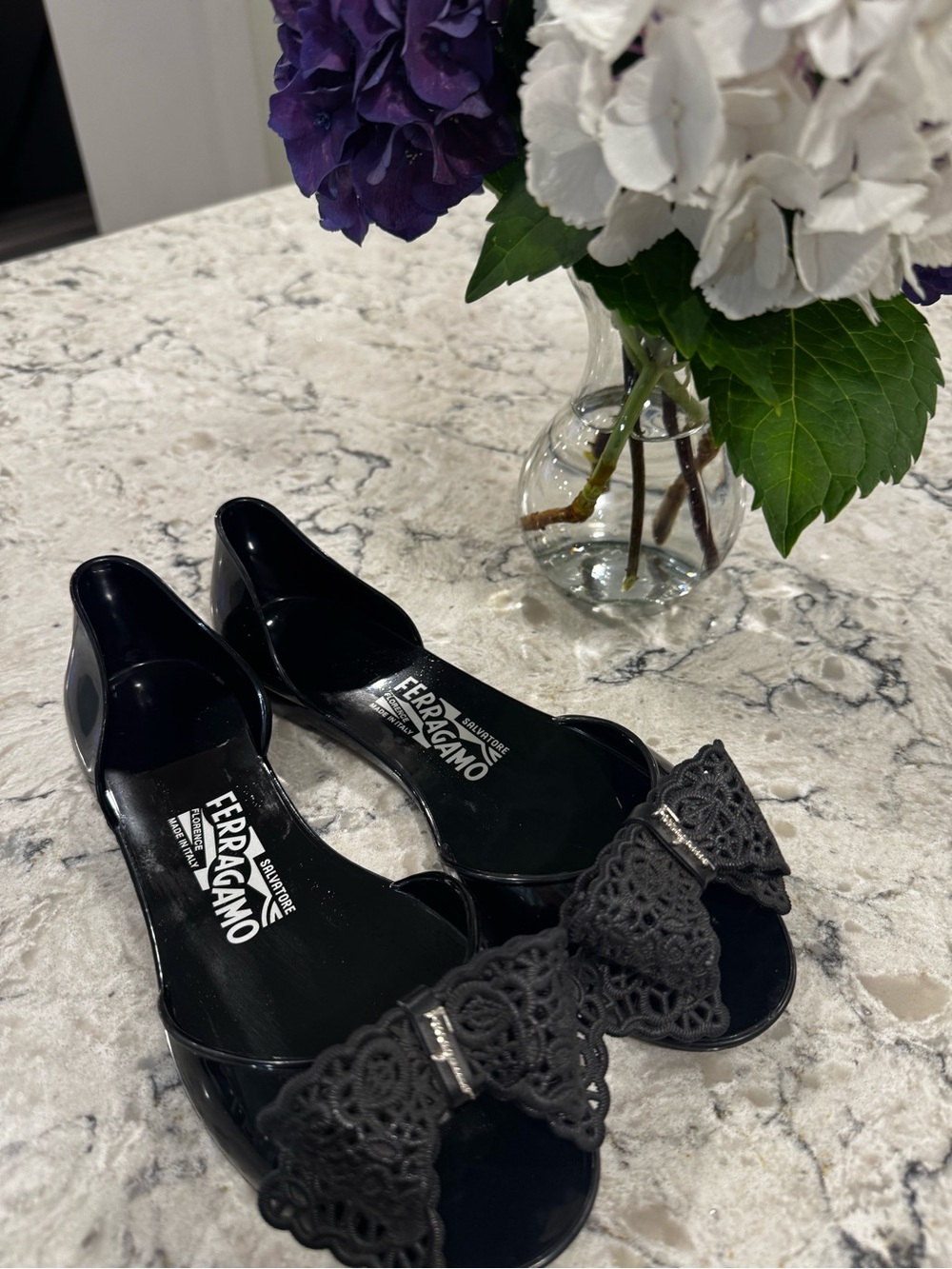 Salvatore Ferragamo Preita Black Jelly Flat Sandals Women's Size 6
